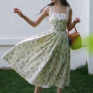 Ching's Closet Flower Print Cotton A-Line Dress